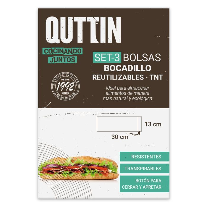 Set de 3 bolsas para bocadillos reutilizables Quttin 13x30 cm (36 Cajas) 3 Set de 3 bolsas para bocadillos reutilizables Quttin 13x30 cm (36 Cajas) 3