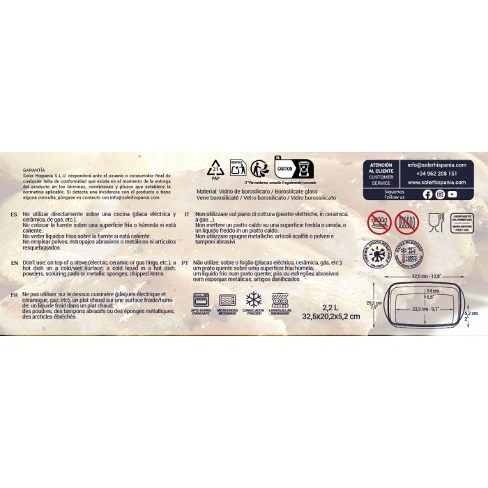 Fuente de vidrio rectangular Quttin 32.5x20 cm 2.2L (7 Unidades) 2 Fuente de vidrio rectangular Quttin 32.5x20 cm 2.2L (7 Unidades) 2