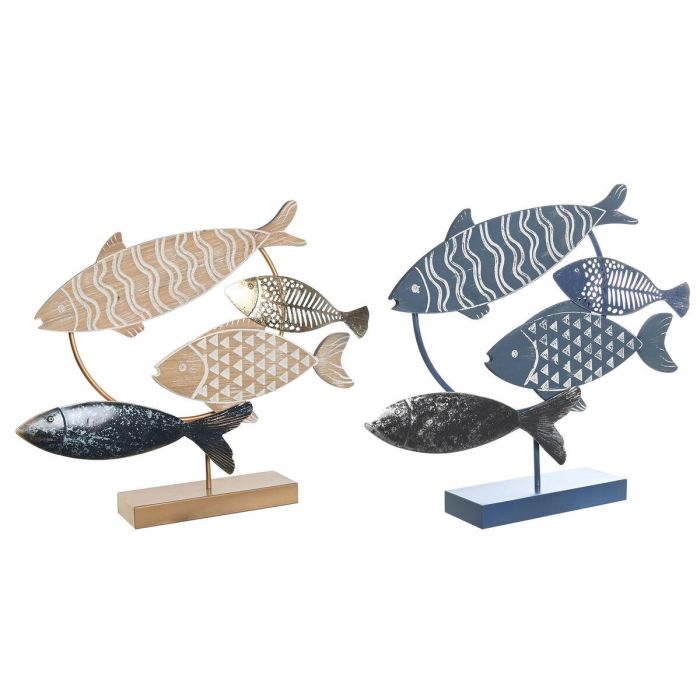 Figura Decorativa DKD Home Decor 53 x 9 x 45 cm Natural Azul Dorado Espirales Mediterráneo (2 Unidades)