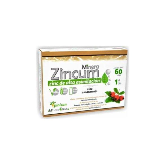 Mineraline Zincum 60Cap. Alta Asimilación. Apoya Sistema Inmunitario, Huesos, Piel, Uñas y Visión. 100% Vegano