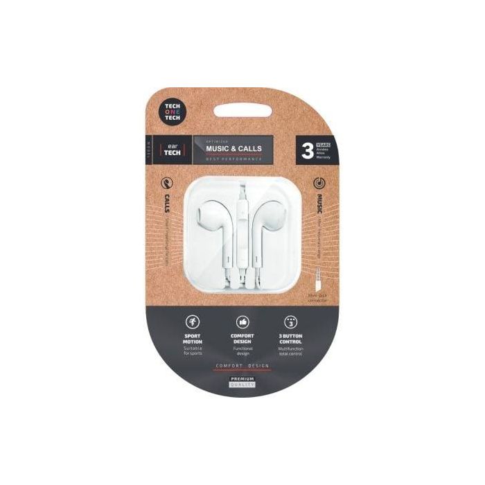 Auriculares eartech blancos, conector mini-jack. tech one tech 2 Auriculares eartech blancos, conector mini-jack. tech one tech 2