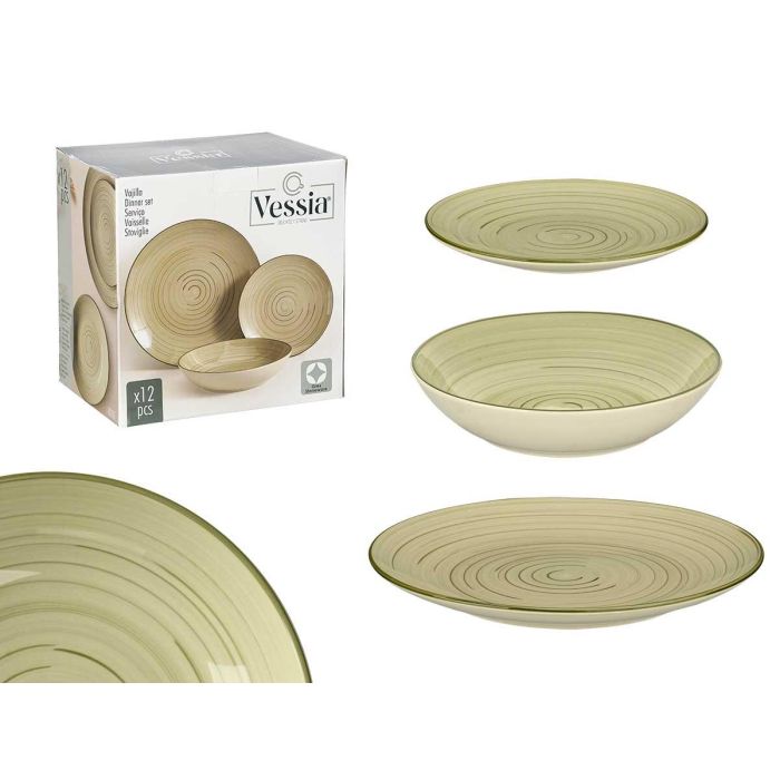 Set Vajilla 12 Pcs Espiral Verde Oliva Vessia 28X29CM (2 Unidades) Set Vajilla 12 Pcs Espiral Verde Oliva Vessia 28X29CM (2 Unidades)