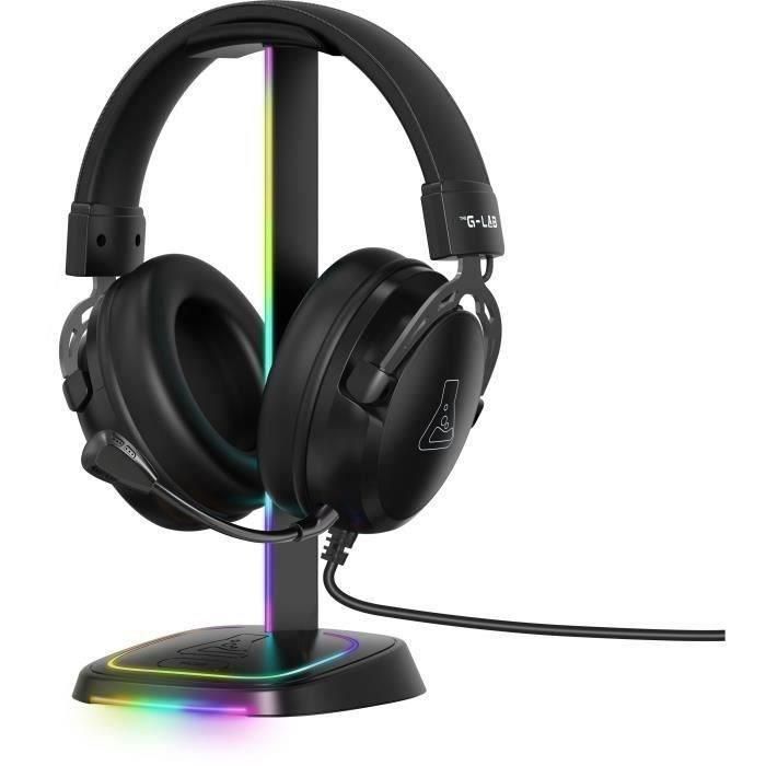 The G-Lab THE3760162052268 Soporte Auriculares Gaming K-STAND-NEON, Concentrador USB/USB-C, Iluminación RGB, Negro
