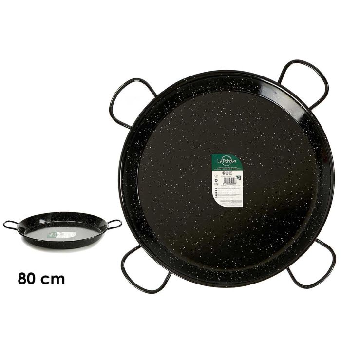 Paellera Esmaltada La Dehesa 80 cm, 40 Raciones, Acero Esmaltado, Negro