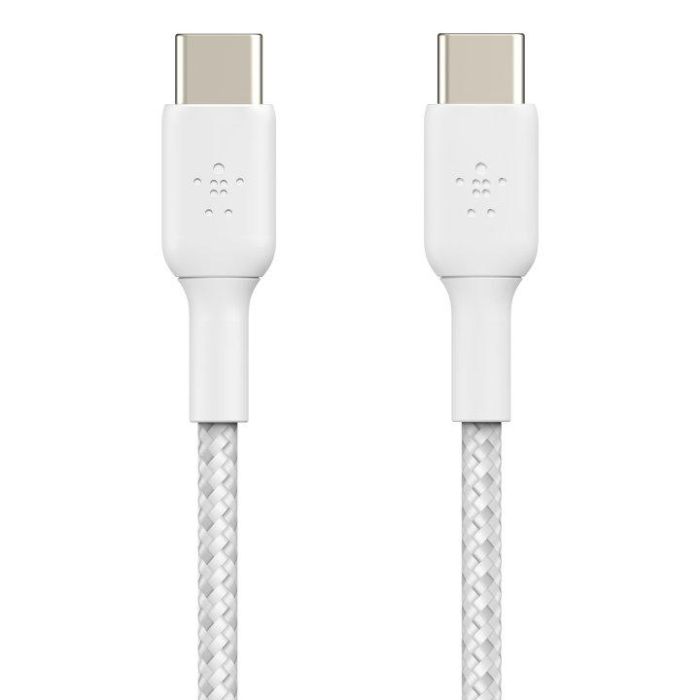 Belkin CAB004BT1MWH2PK - Pack de 2 Cables USB-C a USB-C 1m Trenzados, 60W Carga Rápida, Compatible con iPhone 15, iPad, MacBook, Samsung Galaxy - Blanco 2