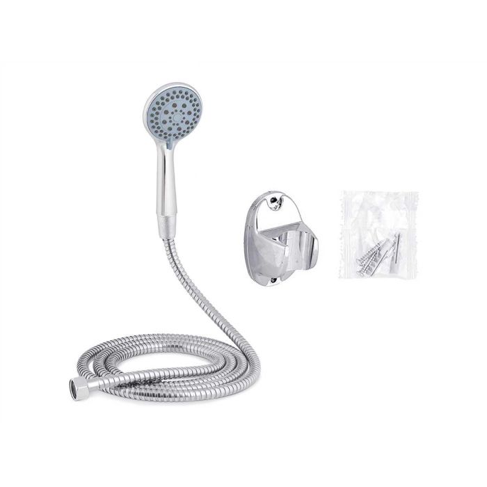 Teléfono de ducha redondo con difusor y manguera 2m Berilo - 15.8x28.2x6 cm, metal, plata (12 Unidades) 1 Teléfono de ducha redondo con difusor y manguera 2m Berilo - 15.8x28.2x6 cm, metal, plata (12 Unidades) 1