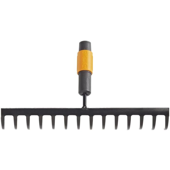 Fiskars 1000653 Rastrillo QuikFit de 14 dientes de acero galvanizado con mango de plástico negro/naranja