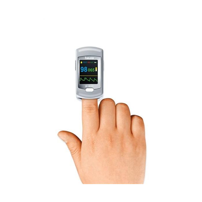 Beurer Pulsioxímetro PO-80 Pantalla XXL para Medición de Oxígeno en Sangre y Frecuencia Cardíaca con Notificación Sonora y Software Beurer Connect 1