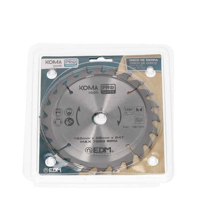Koma Tools 08764 Sierra circular Disco de acero para madera, Ø 165 x 20 mm, 24 dientes, Dientes de tungsteno Pro series 1 Koma Tools 08764 Sierra circular Disco de acero para madera, Ø 165 x 20 mm, 24 dientes, Dientes de tungsteno Pro series 1
