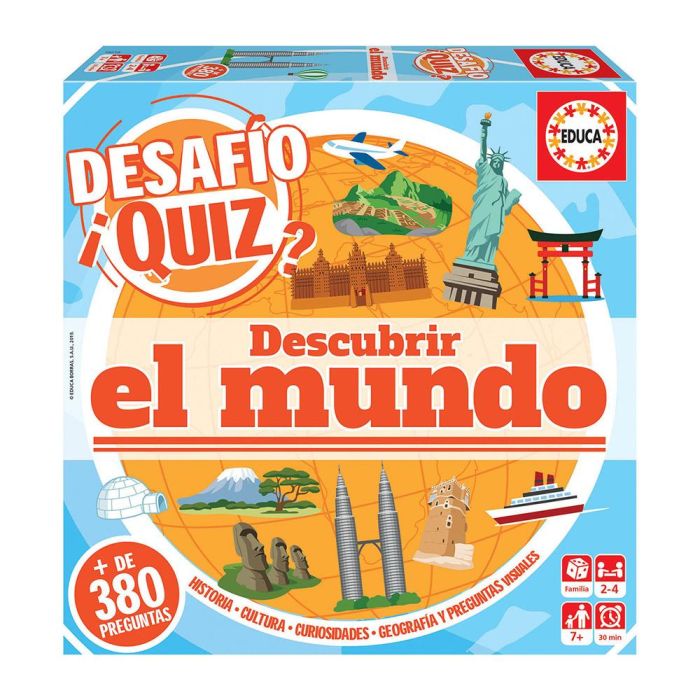 Educa Juego de Mesa Desafío Quiz Descubrir El Mundo - Preguntas para 4 Jugadores, Edad 6 a 99 Años, Idiomas Español e Inglés Educa Juego de Mesa Desafío Quiz Descubrir El Mundo - Preguntas para 4 Jugadores, Edad 6 a 99 Años, Idiomas Español e Inglés
