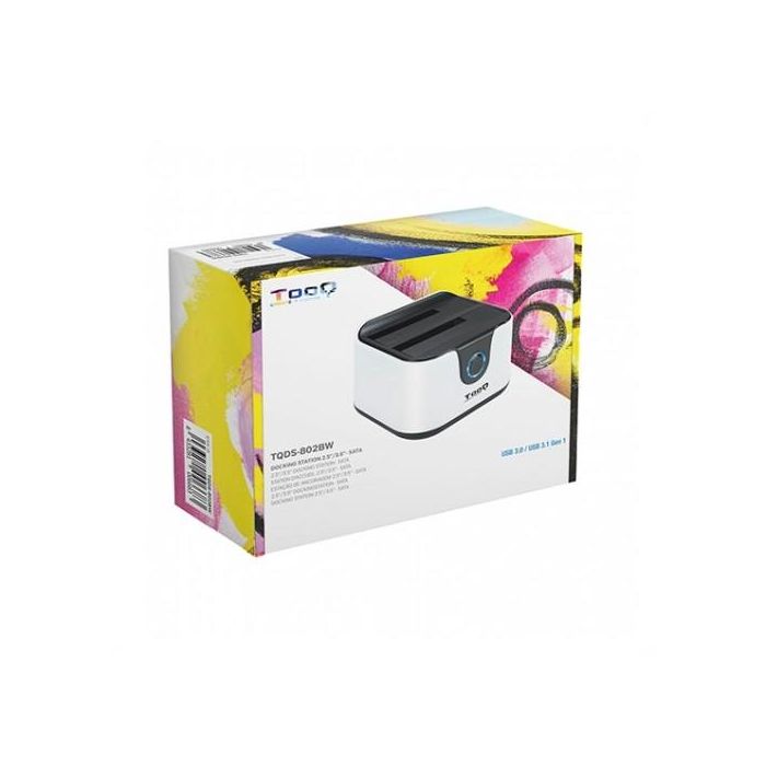 TooQ TQDS-802BW Docking Station Doble Bahía Discos Duros 2.5" 3.5" HDD/SSD, USB 3.0/3.1 Gen 1 (5Gbps), 8TB, Clonación UASP 3