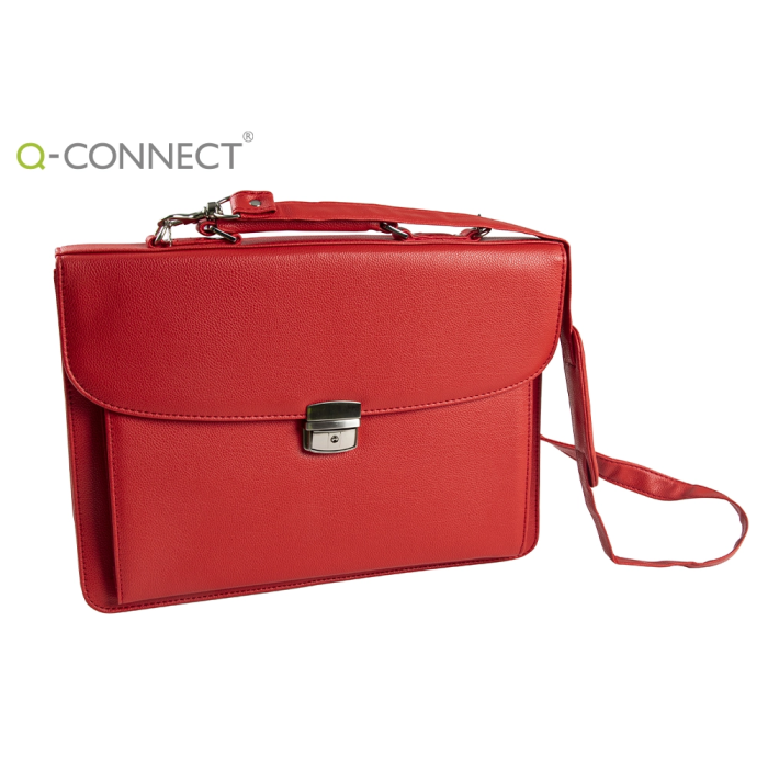 Q-connect Cartera Portadocumentos con Correa, Cierre Metálico, Departamentos Interiores, Polipiel, Color Rojo, 390x280 mm 3 Q-connect Cartera Portadocumentos con Correa, Cierre Metálico, Departamentos Interiores, Polipiel, Color Rojo, 390x280 mm 3
