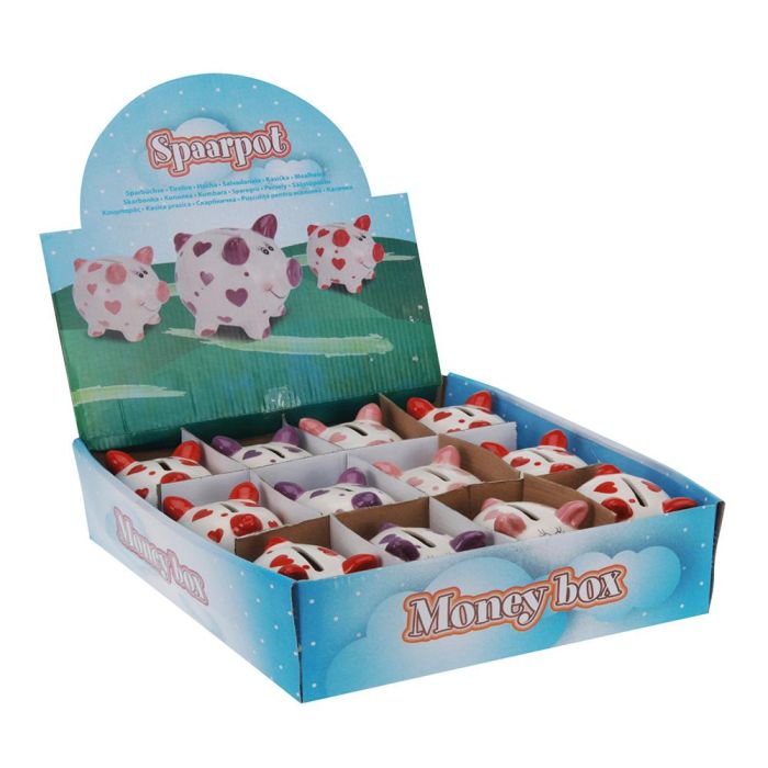 Hucha Cerdito con Corazones de Cerámica 9x7,5x8cm Colores Surtidos 1