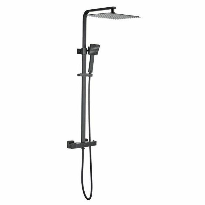 Oceanic Columna de Ducha Termostática Mezclador 38°C Rociador Cuadrado Extraplano 30x30 cm Negro Mate Acero Inox Regulable
