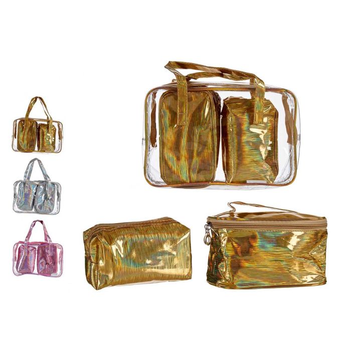 Set Bolso y 2 Neceseres Berilo - Oro, Plata, Rosa - 10x21x30 cm (6 Unidades) Set Bolso y 2 Neceseres Berilo - Oro, Plata, Rosa - 10x21x30 cm (6 Unidades)