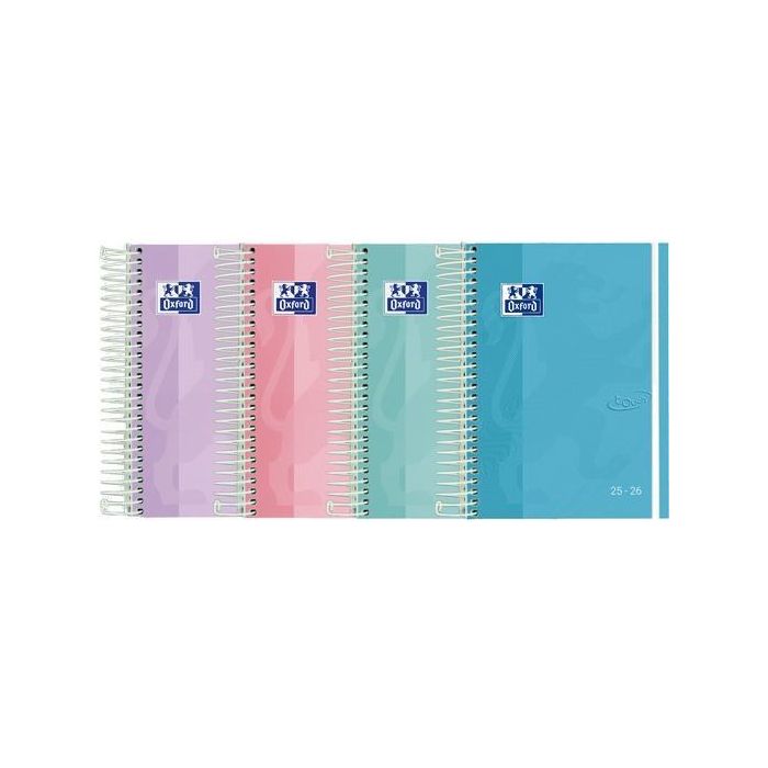 Oxford Agenda Escolar Touch Pastel Espiral 8º Dp T-Extradura 2025-2026, Compatible con SCRIBZEE®, Interior Nude Azul