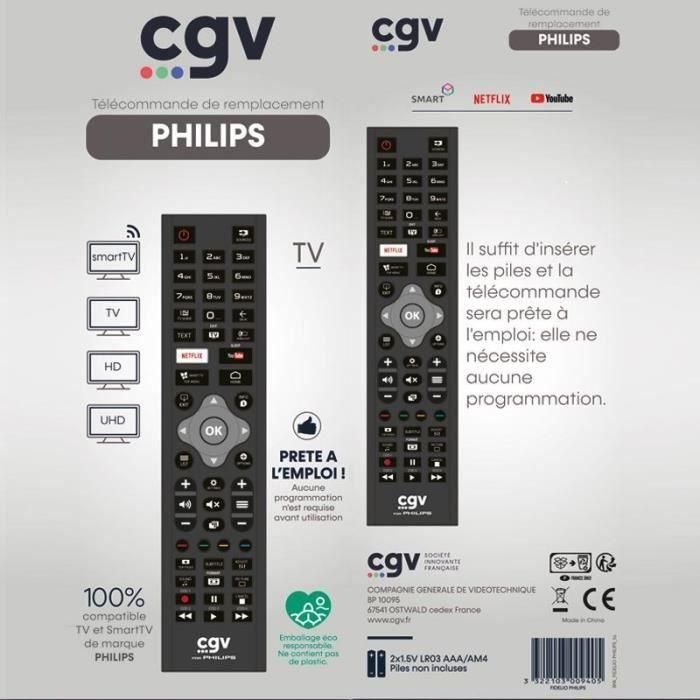 Philips CGV3322103009405 Mando a distancia de repuesto FIDELIO para televisores, sin programación, listo para usar. 2