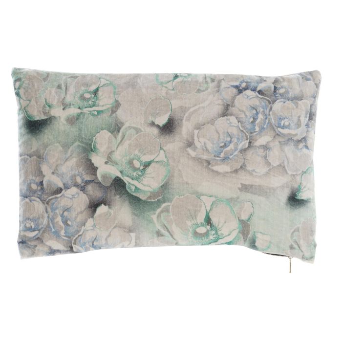 DKD Home Decor Cojín Oriental con Flores - Set de 2 Unidades, Azul y Verde, Poliéster y Cremallera, 50x30x10 cm