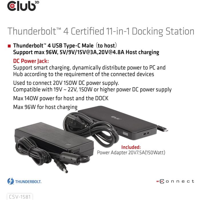 Club3D Docking Station Thunderbolt 4 11-en-1 para 2 Pantallas, USB, Ethernet, Lector SD, 140W Negro 4 Club3D Docking Station Thunderbolt 4 11-en-1 para 2 Pantallas, USB, Ethernet, Lector SD, 140W Negro 4