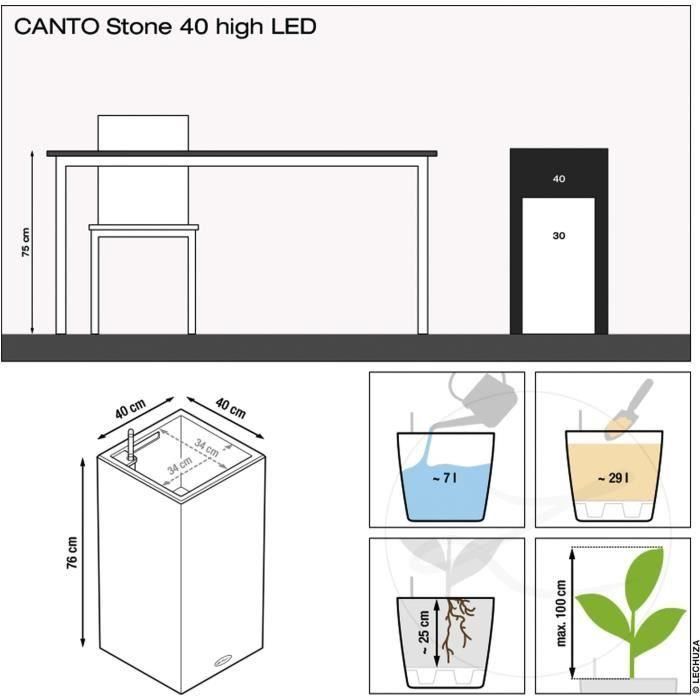 Macetero LECHUZA Canto Stone Column 40 - kit LED completo, gris piedra 2