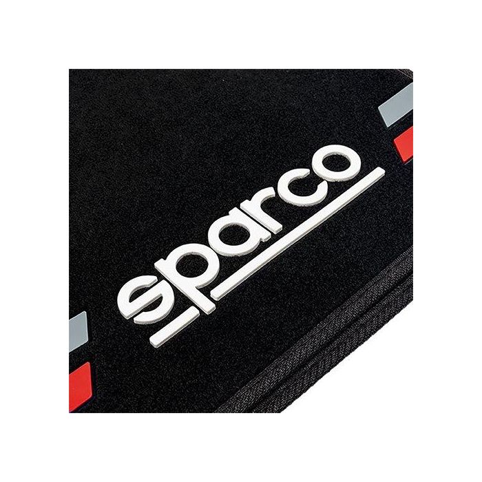 Sparco Alfombra Moqueta Corsa Roja SPCF508RD con Logo y Franja Roja de Goma, Juego de 4 Unidades, Universales, Antideslizantes, Fáciles de Limpiar 4