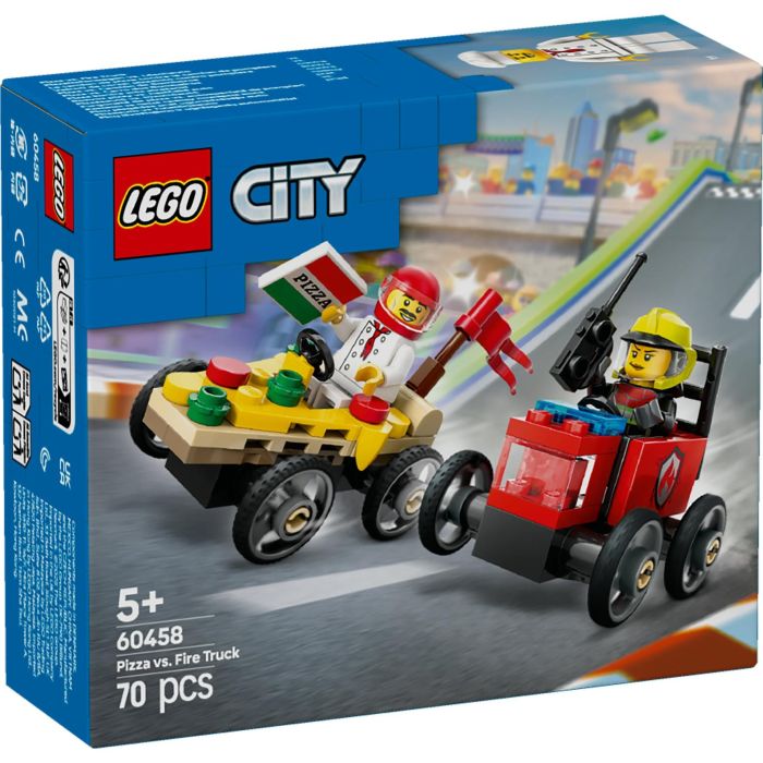 Lego City Set de Construcción: Coches de Carreras y Camión de Bomberos para emocionante aventura Pizza vs. Rescate. Ideal para niños +5 años 8