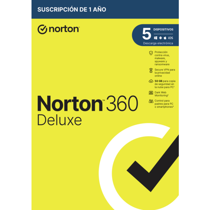 Norton 360 Deluxe - Antivirus con Secure VPN, Dark Web Monitoring y Control Parental - Protección en Tiempo Real
