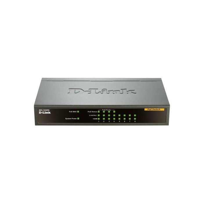 D-Link DES-1008PA Switch Fast Ethernet de 8 puertos | 4 puertos PoE Metálico No Administrado | Ideal para Redes Pequeñas