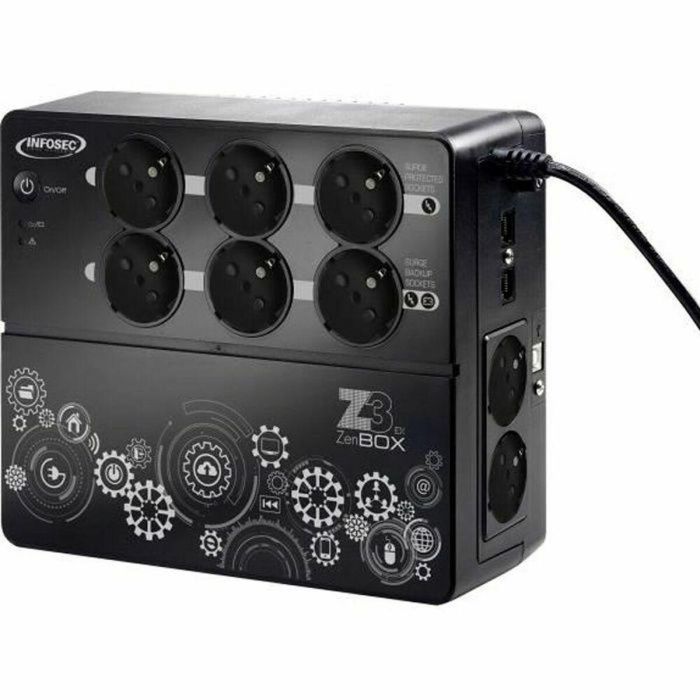Infosec Z3 ZenBox EX 1000 Inversor de alta frecuencia 1000 VA, 8 enchufes FR/SCHUKO (4 protegidos + 4 autonomía), protección