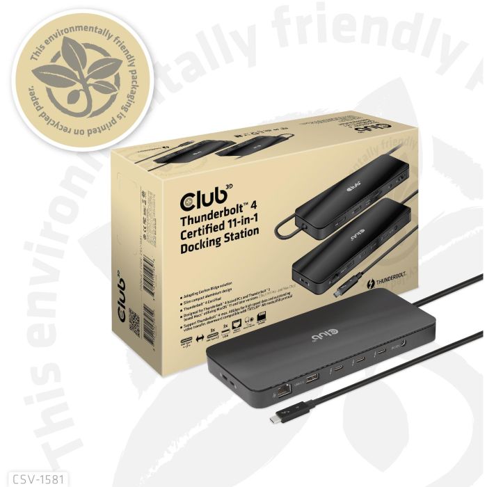 Club3D Docking Station Thunderbolt 4 11-en-1 para 2 Pantallas, USB, Ethernet, Lector SD, 140W Negro 7 Club3D Docking Station Thunderbolt 4 11-en-1 para 2 Pantallas, USB, Ethernet, Lector SD, 140W Negro 7