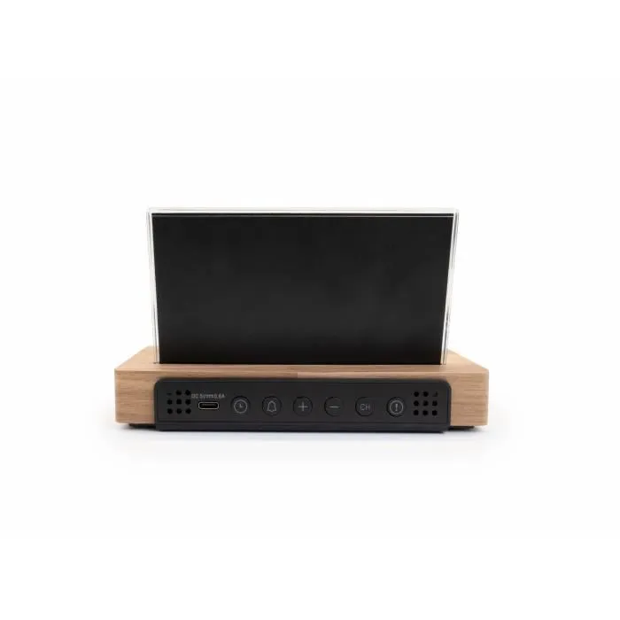 Thomson THO3499550389302 Reloj Despertador Estación Meteorológica Madera Oscura con Temperatura, Higrometría, Alarma Dual, USB-C y Sonda Inalámbrica 3