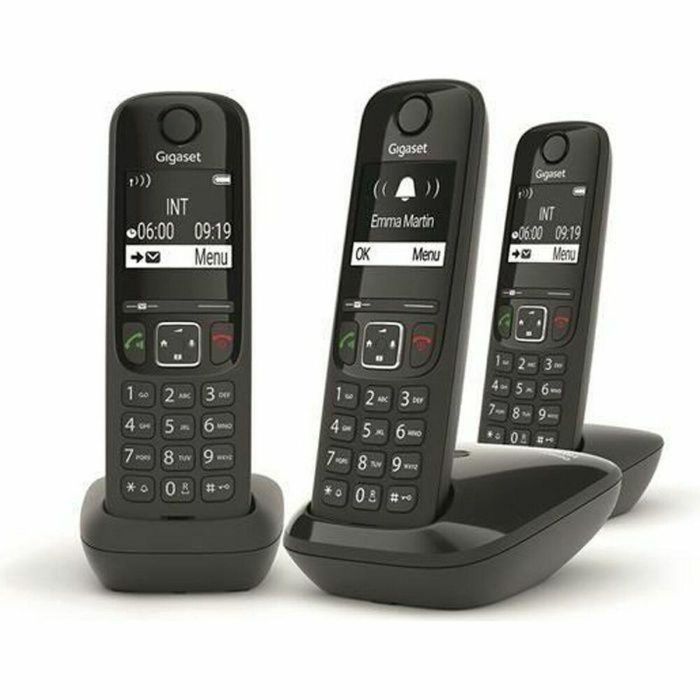 Gigaset AS690 Trio Teléfono Fijo Inalámbrico Negro con Manos Libres, Bloqueo de Llamadas, Directorio 100 Contactos y Pantalla Ultraleíble, Fabricado en Alemania