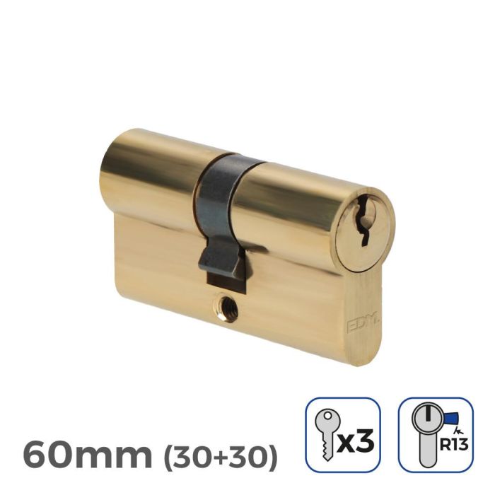 Cilindro latón 60mm (30+30mm) leva corta r13 con 3 llaves de serreta incluidas Cilindro latón 60mm (30+30mm) leva corta r13 con 3 llaves de serreta incluidas