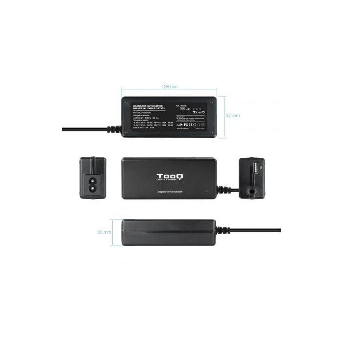 TooQ TQLC-65BS02AT Cargador Universal Portátil Automático 65W con 8 Conectores DC, Multivoltaje 18.5-20V y USB 2 TooQ TQLC-65BS02AT Cargador Universal Portátil Automático 65W con 8 Conectores DC, Multivoltaje 18.5-20V y USB 2