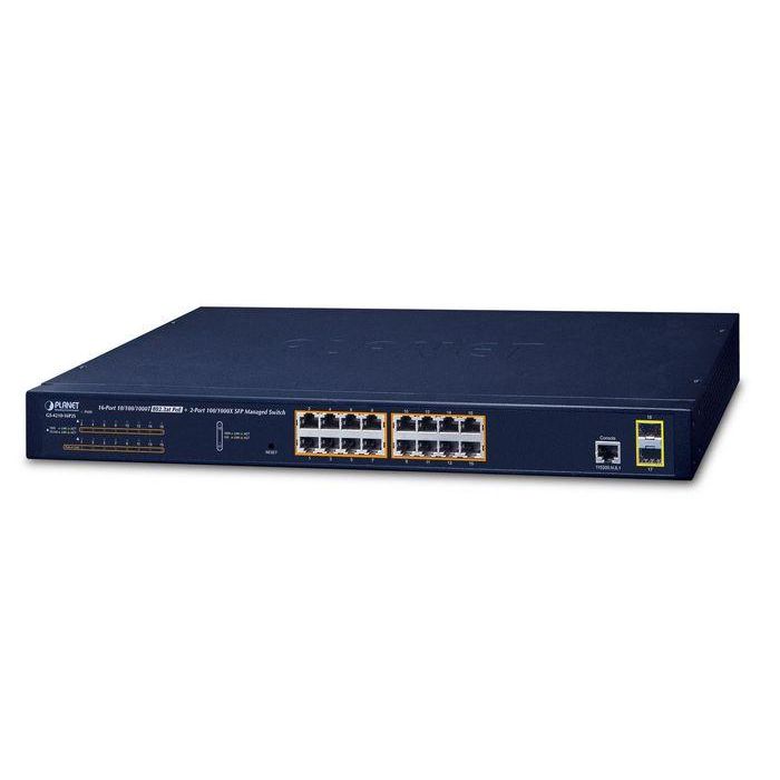 Planet GS-4210-16P2S Switch Gestionable Layer 2, 16 Puertos PoE+ Gigabit 802.3at, 2 SFP para Fibra Óptica, Montaje Rack