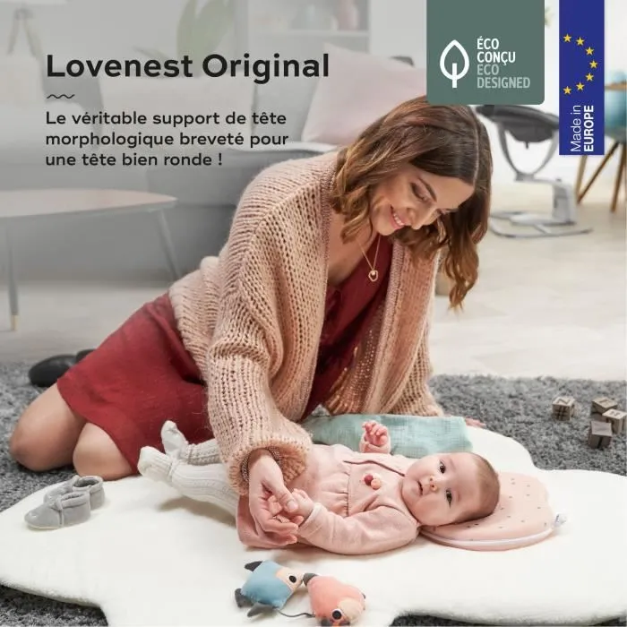 Babymoov Lovenest Soporte Ergonómico para Cabeza de Bebé Transpirable y Suave para Prevención de Plagiocefalia Color Pinky 1