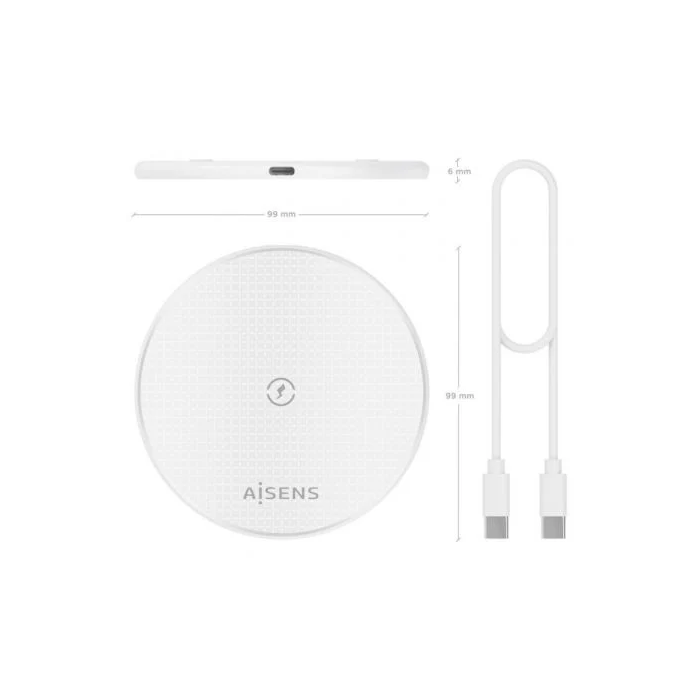 Aisens ASCH-15W1WC057-W Base de Carga Inalámbrica 15W para Móvil, USB-C, Qi, Blanco 2