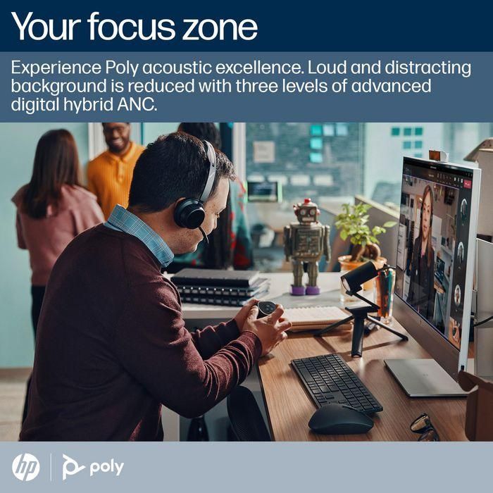 HP Voyager Focus 2 Microsoft Teams Certified USB-C-C Headset +USB-C/A Adapter +Charging Stand 3 HP Voyager Focus 2 Microsoft Teams Certified USB-C-C Headset +USB-C/A Adapter +Charging Stand 3