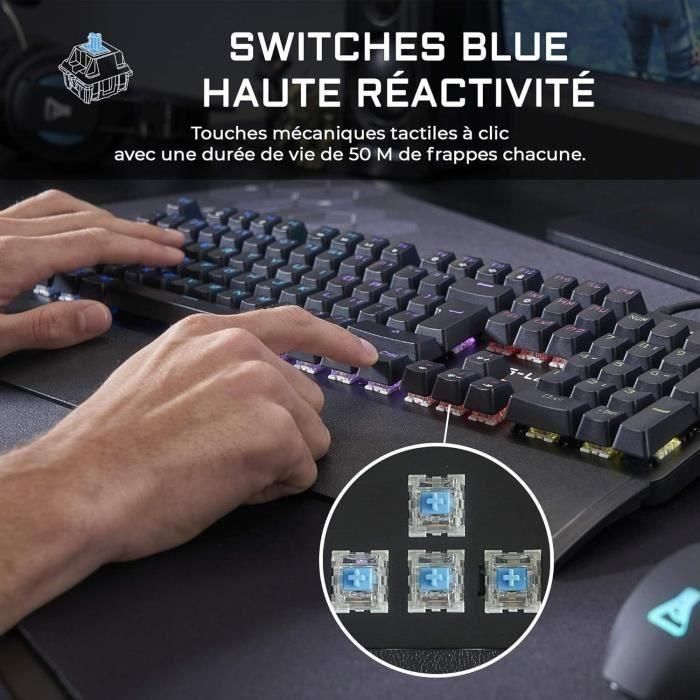 THE G-LAB Gaming Teclado mecánico retroiluminado de carbono - Switch Blues - Reposamanos - FR 1