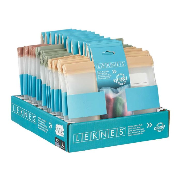 Leknes Set 2 Bolsas Cierre Fácil Surtidos Colores Gris Marrón Amarillo 23x24.5x2 cm (Set de 18) 1