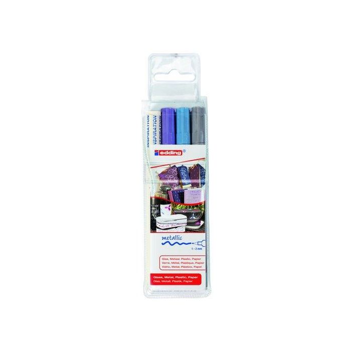 Marcador T.Opaca Perm. Edding 751 Conico Blister De 3 (Plata, Azul Claro Metalico Y Violeta Metalico)