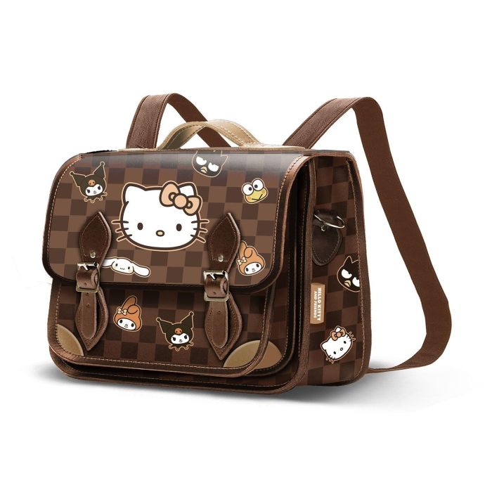 Hello Kitty Bolso-Mochila Satchel Squares Marrón