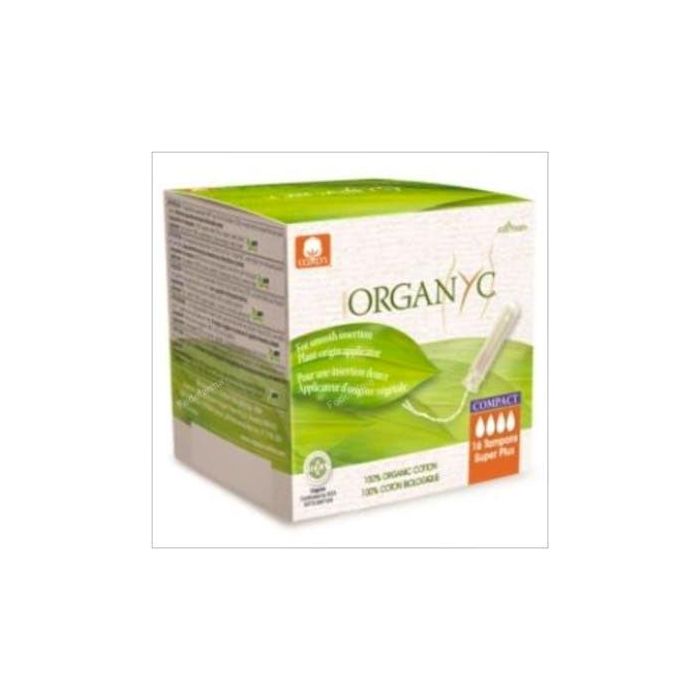 ORGANYC Tampones Super Plus con Aplicador Compacto de Algodón Orgánico, Alta Absorción, 16 Unidades