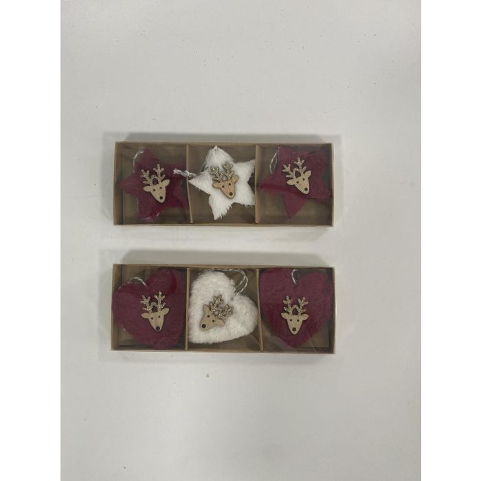 DKD Home Decor Decoración Colgante Navidad Alpina, Pack de 2 Sets de 3 Piezas, Poliéster Rojo Blanco Natural