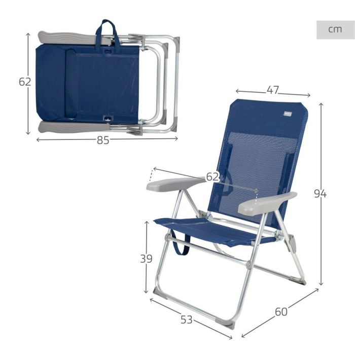 Silla de Playa Aktive Azul marino 47 x 94 x 60 cm (4 Unidades) 3