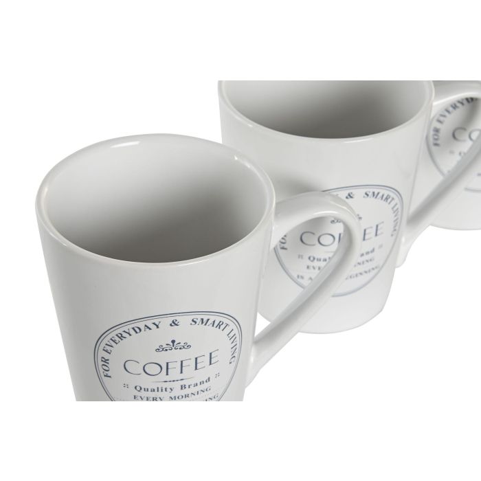 DKD Home Decor Mug Básicos, Set de 4 Tazas de Gres Blanco con 300 ml de Capacidad 3