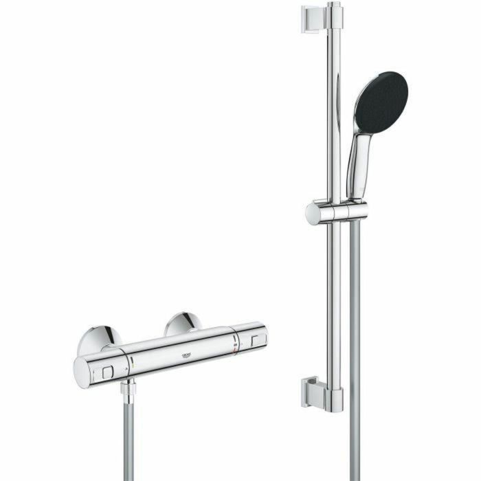 Grohe 34597001 Conjunto de ducha termostático con rociador 1 chorro, barra 60cm y flexo, ahorro de agua, cromo