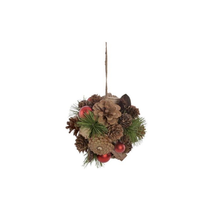 DKD Home Decor Bola Decoración Navidad Alpina Marrón Rosa 14x14x14cm, Pack 4 Unidades, con Piñas y Acabado Dorado