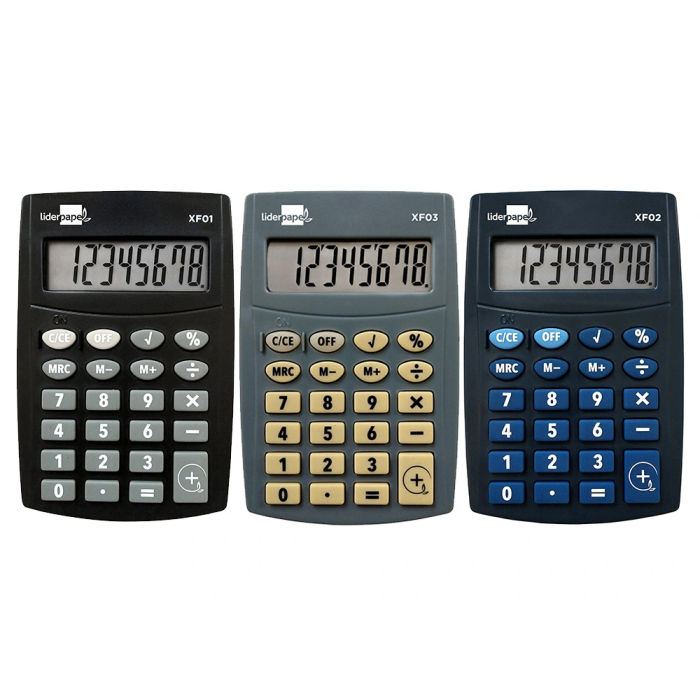 Liderpapel XF04 Calculadora de Bolsillo 8 Dígitos a Pila 99x64x9 mm Expositor 16 Unidades Colores Surtidos 1