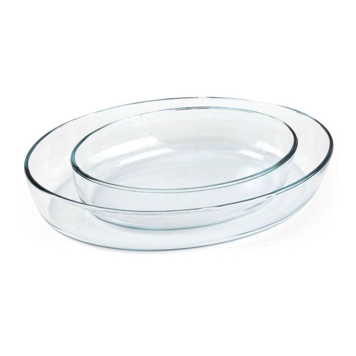 5Five Set 2 bandejas ovaladas para horno de cristal, medidas 35x25x6,6cm y 26x18x6cm